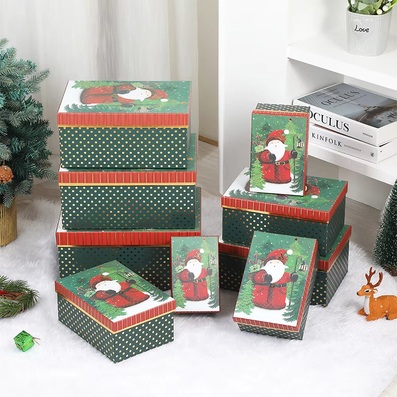 Christmas Printed Gift Box Set with Lids for Presents