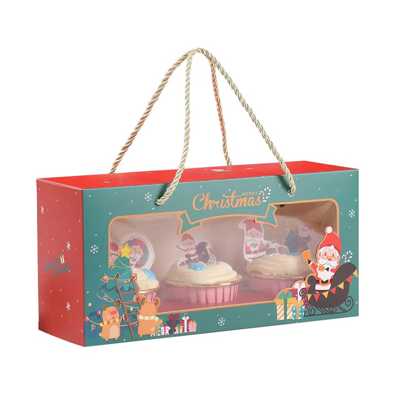 Christmas Cupcakes Paper Gift Box with Partition Plate Transparent Window