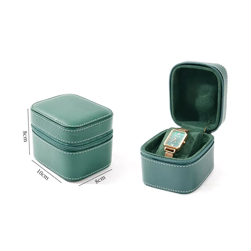 Portable PU Leather Flip Cover Travel Single Zipper Watch Box