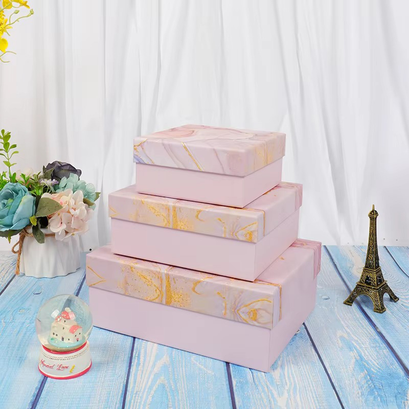 Marble Pattern Gold Foil logo Creative Gift Box with Gift Bag