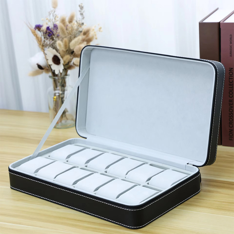 6, 10, 12 Slot Black PU Leather Watch Storage Organizer