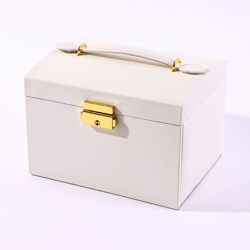 Large 3-Layer PU Leather Jewelry Storage Case with Mirror, Handle