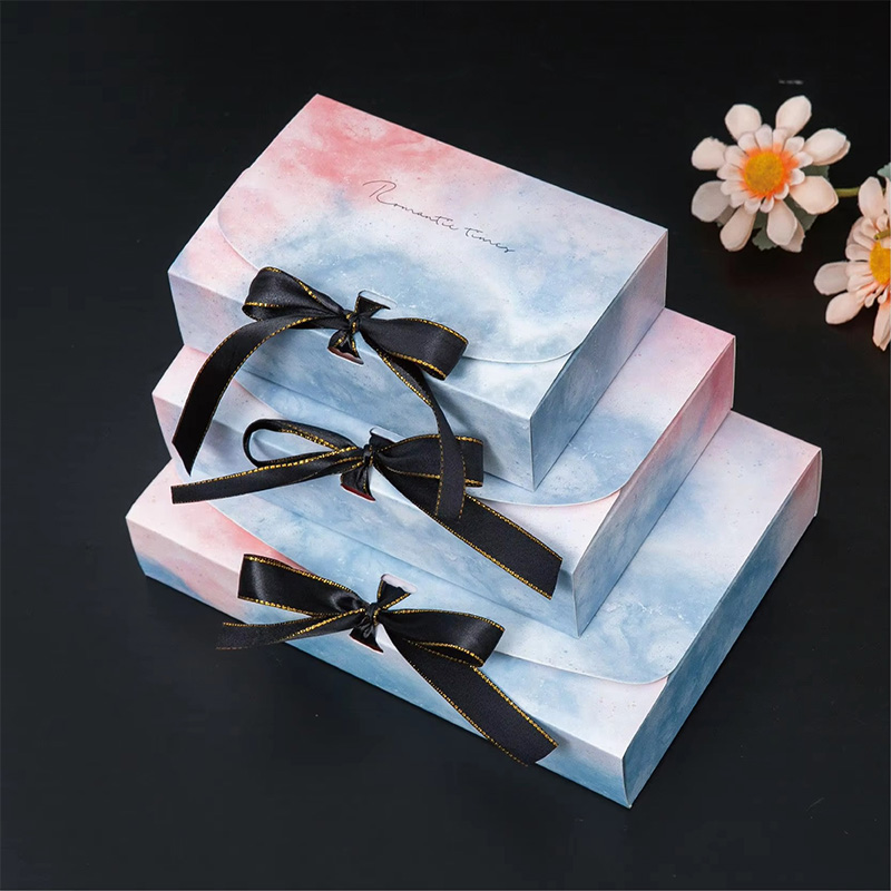 Marble Pattern Cardboard Ribbon Gift Box for Clothing