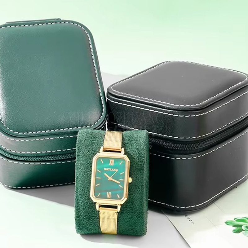 Portable PU Leather Flip Cover Travel Single Zipper Watch Box