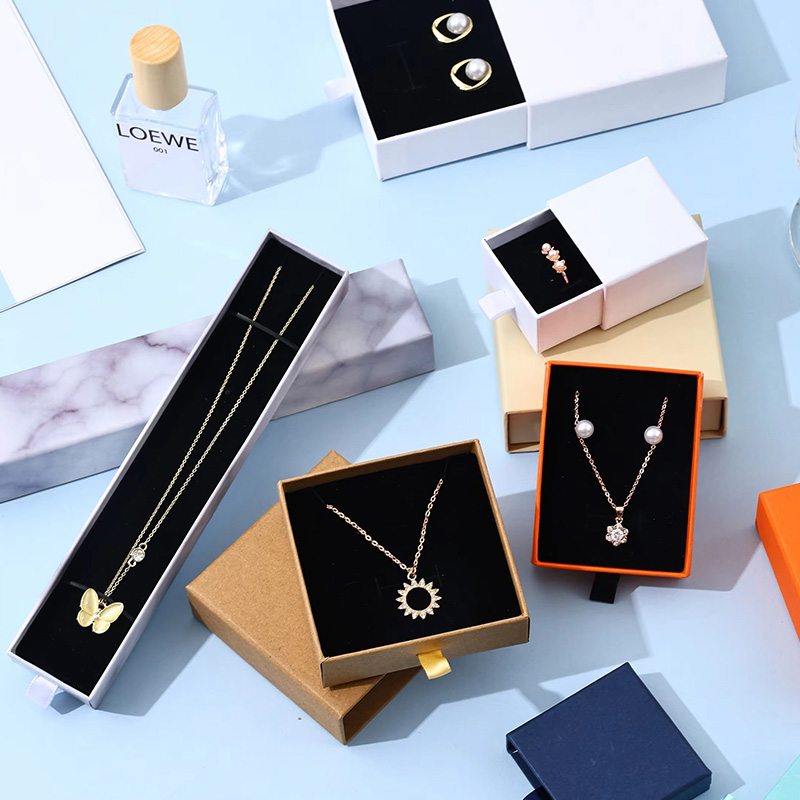 Embossed Cardboard Jewelry Sliding Box for Rings Necklace Bracelet Bangle