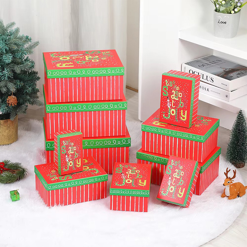 Christmas Printed Gift Box Set with Lids for Presents