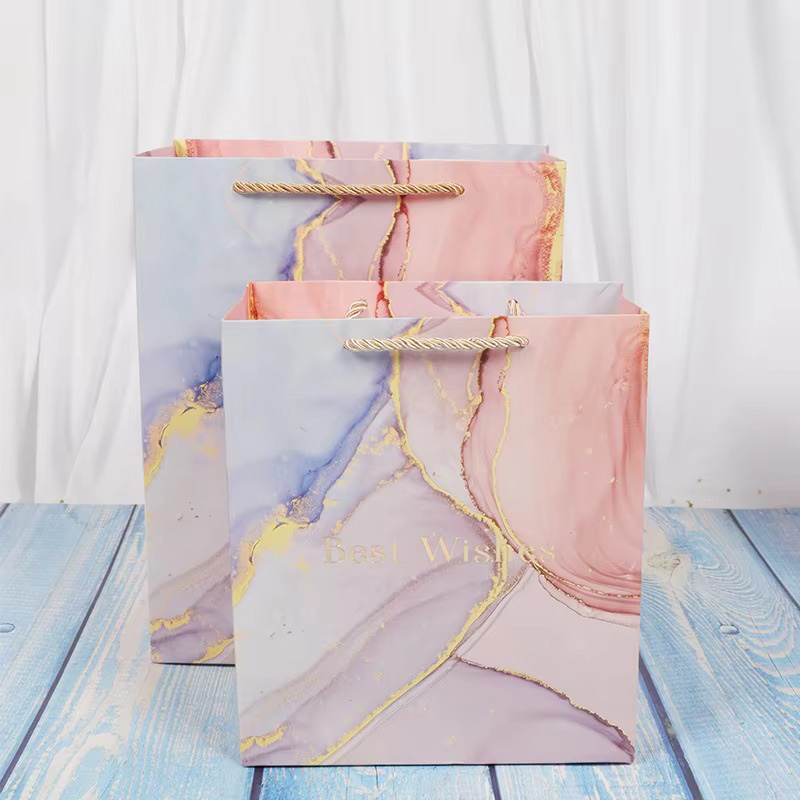 Marble Pattern Gold Foil logo Creative Gift Box with Gift Bag