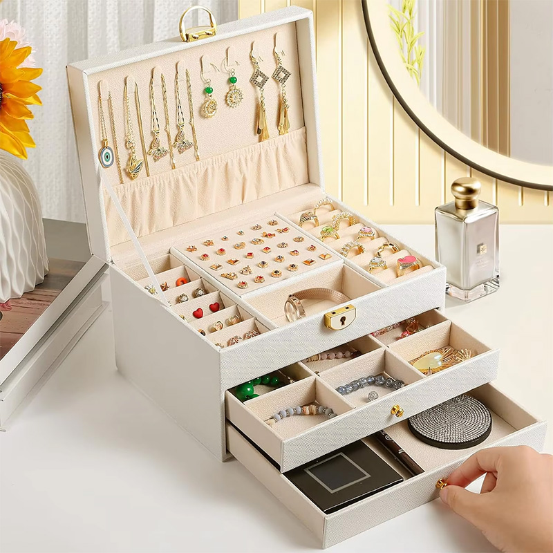 Luxury 3-layer Jewelry Box Desktop Storage Box for Women