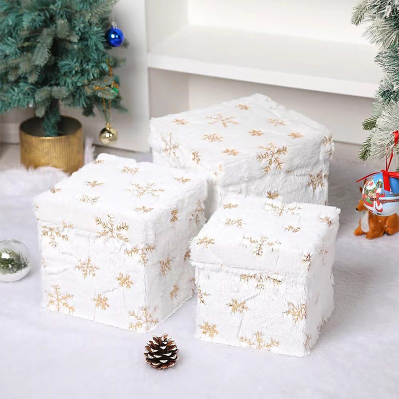 Christmas Plush Fabric Paperboard Gift Boxes with Snowflake Star Lid