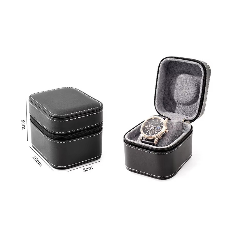 Portable PU Leather Flip Cover Travel Single Zipper Watch Box