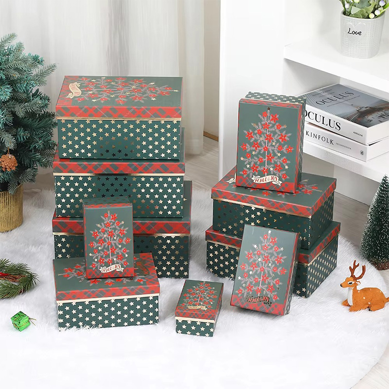 Christmas Printed Gift Box Set with Lids for Presents