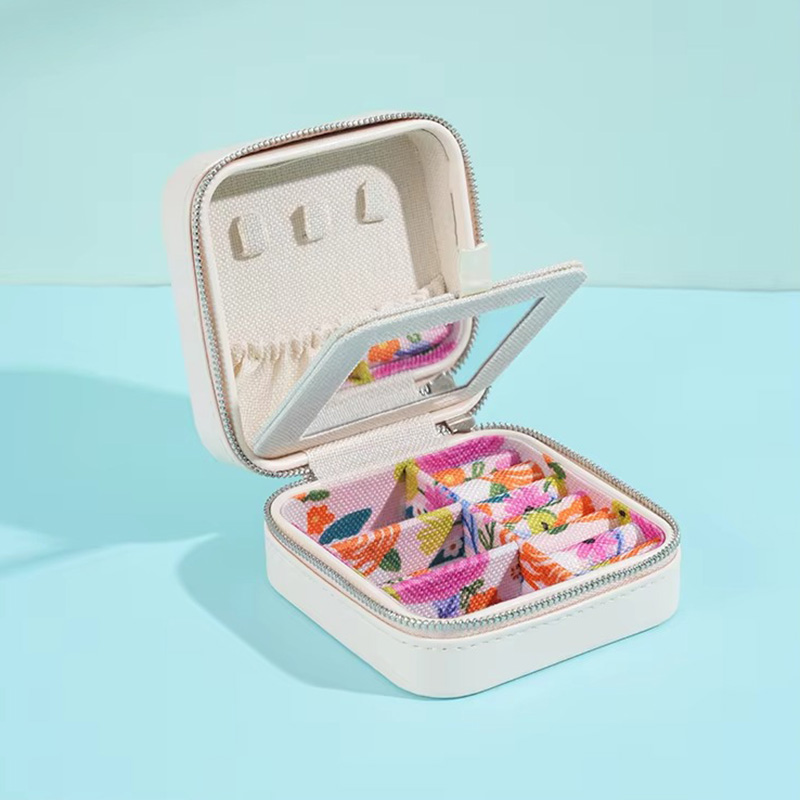 Vintage Style Girls Mirrored PU Leather Jewelry Box
