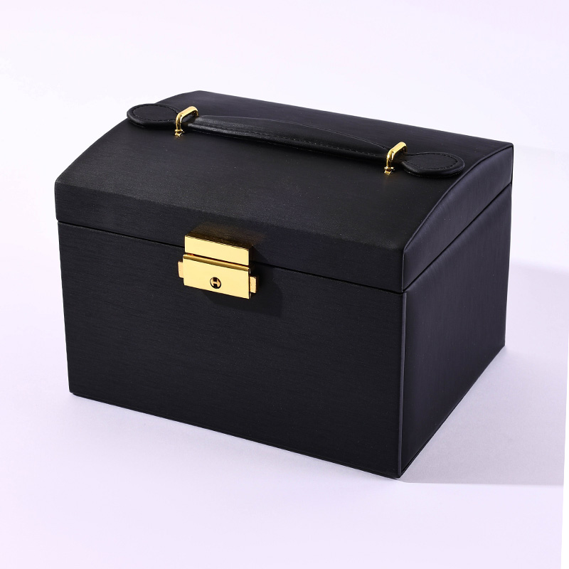 Large 3-Layer PU Leather Jewelry Storage Case with Mirror, Handle