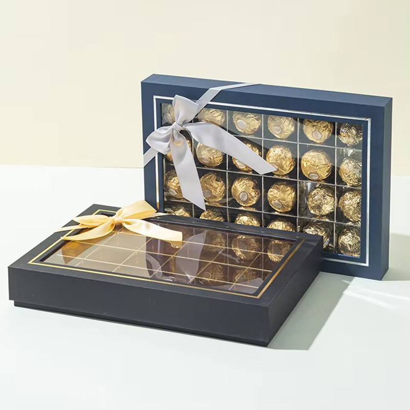 Clear Window Cardboard Chocolate Packaging Box with Ribbon Bow