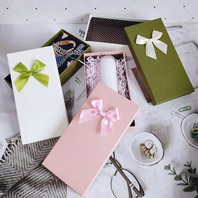 Multi-Function Small  Cardboard Gift Box with Bow Ribbon