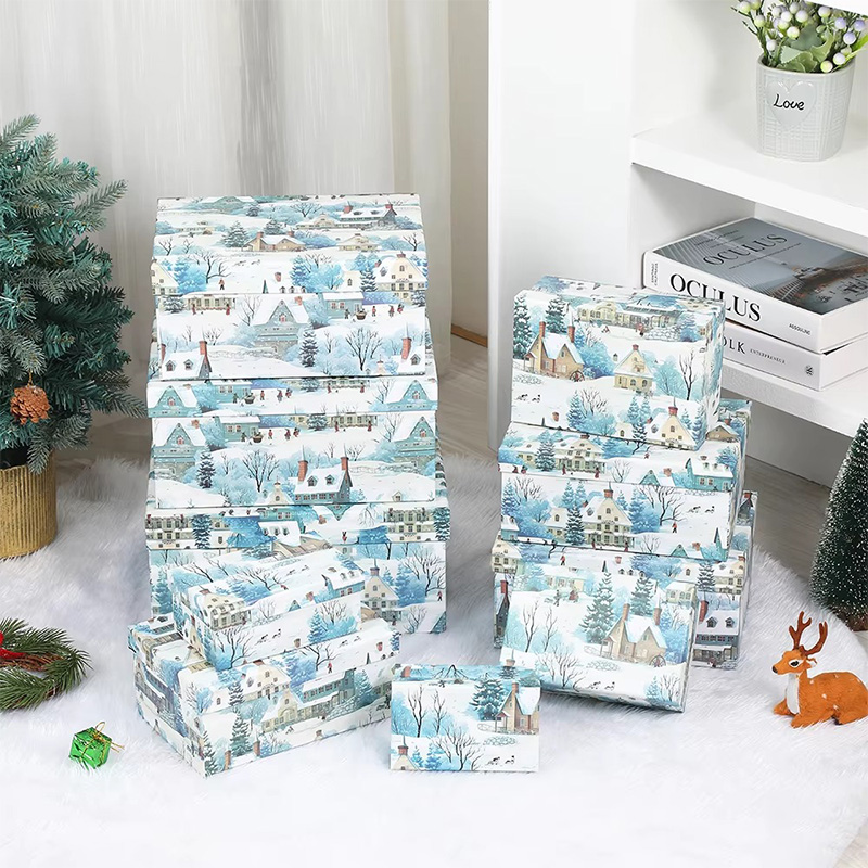 Christmas Printed Gift Box Set with Lids for Presents