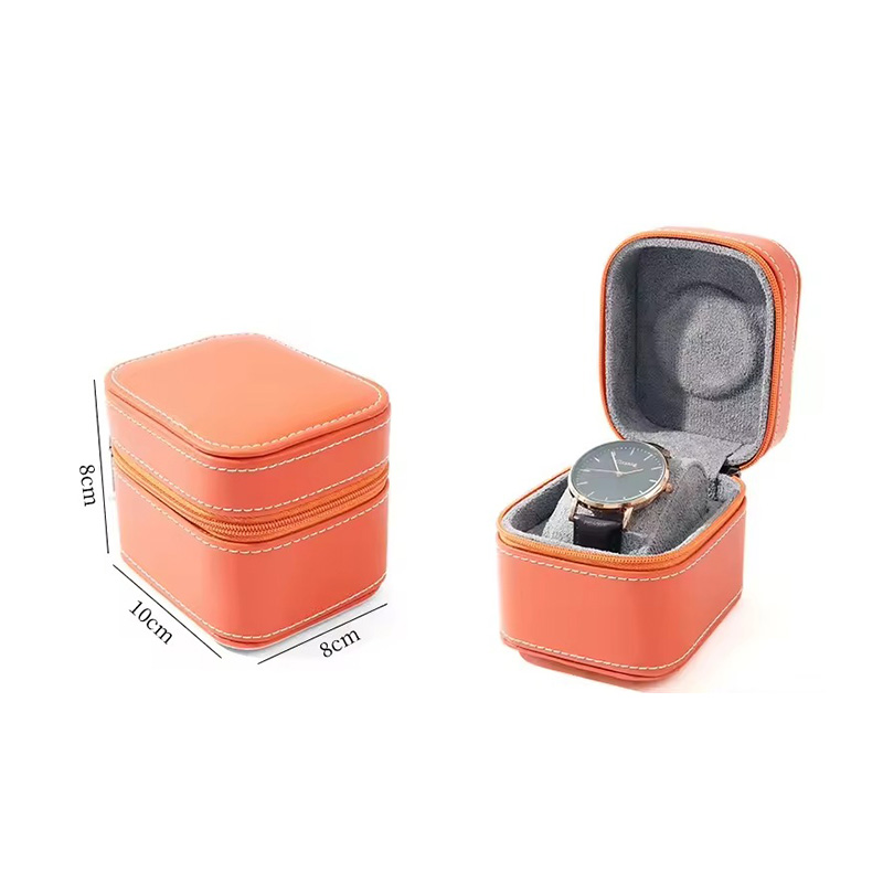Portable PU Leather Flip Cover Travel Single Zipper Watch Box