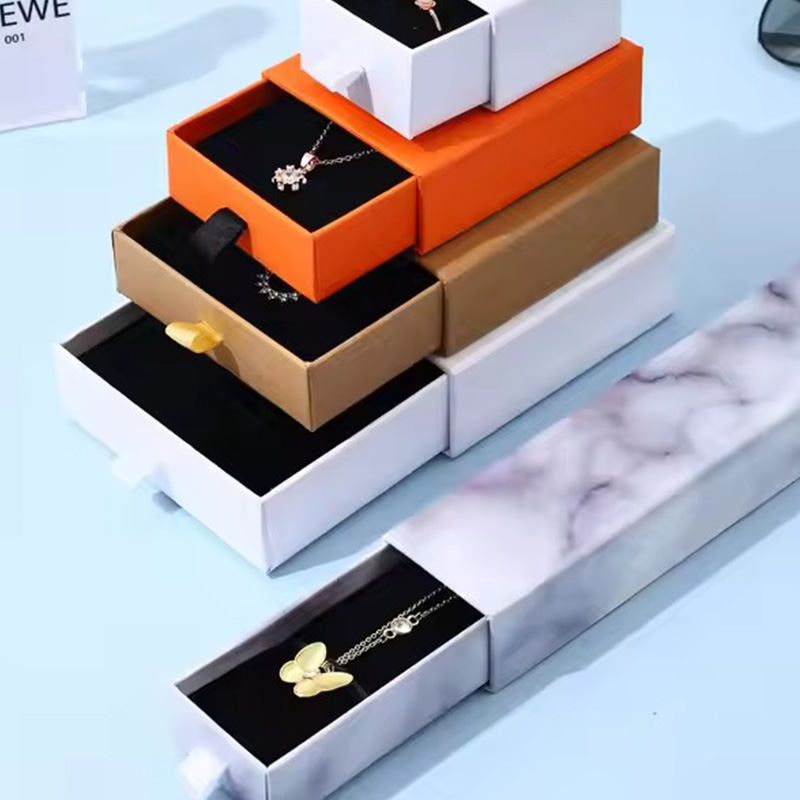 Embossed Cardboard Jewelry Sliding Box for Rings Necklace Bracelet Bangle