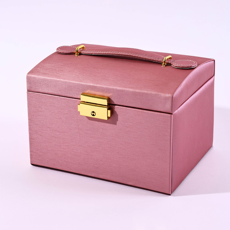 Large 3-Layer PU Leather Jewelry Storage Case with Mirror, Handle
