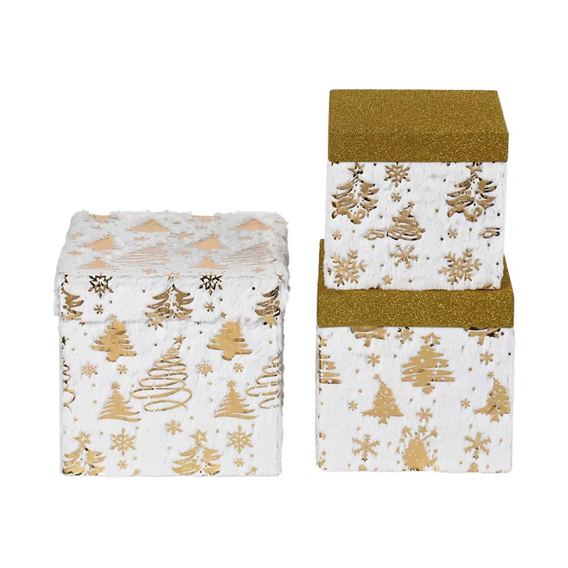 Christmas Plush Fabric Paperboard Gift Boxes with Snowflake Star Lid