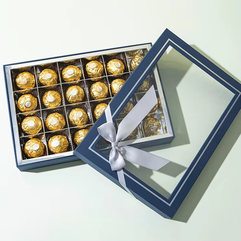 Clear Window Cardboard Chocolate Packaging Box with Ribbon Bow