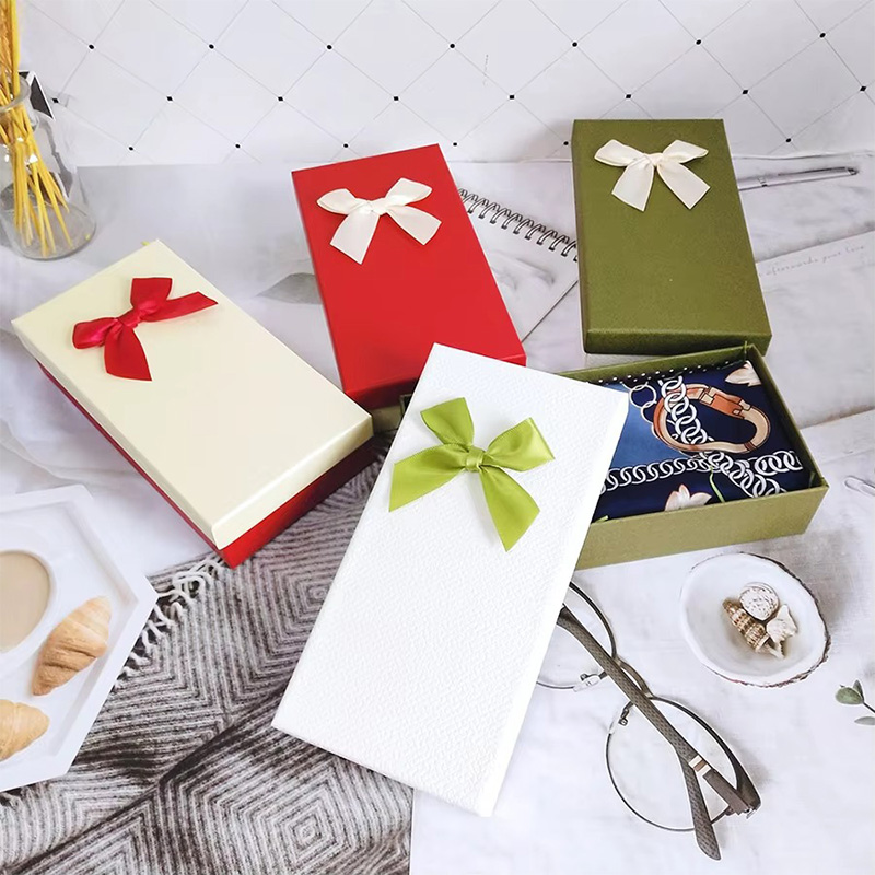 Multi-Function Small  Cardboard Gift Box with Bow Ribbon