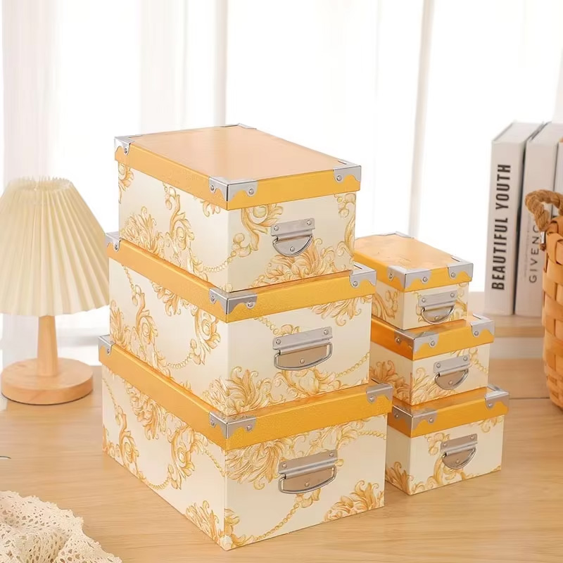 Waterproof Decorative Cardboard Storage Box Set  with Handles Lid