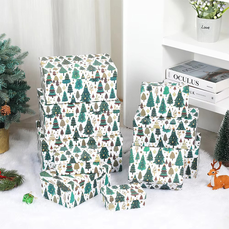 Christmas Printed Gift Box Set with Lids for Presents