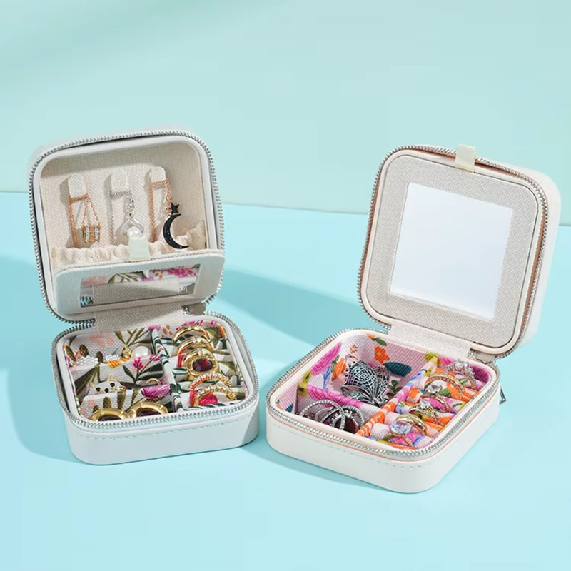 Vintage Style Girls Mirrored PU Leather Jewelry Box