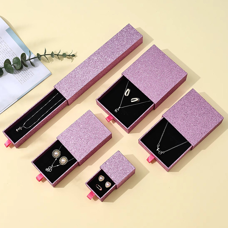 Luxury Glitter Art Paper Rigid Drawer Gift Box for Jewelry 