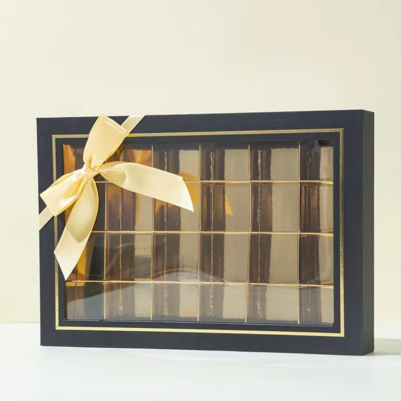 Clear Window Cardboard Chocolate Packaging Box with Ribbon Bow