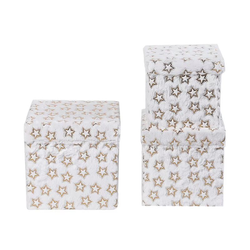 Christmas Plush Fabric Paperboard Gift Boxes with Snowflake Star Lid