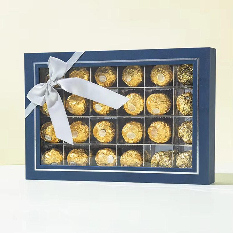 Clear Window Cardboard Chocolate Packaging Box with Ribbon Bow