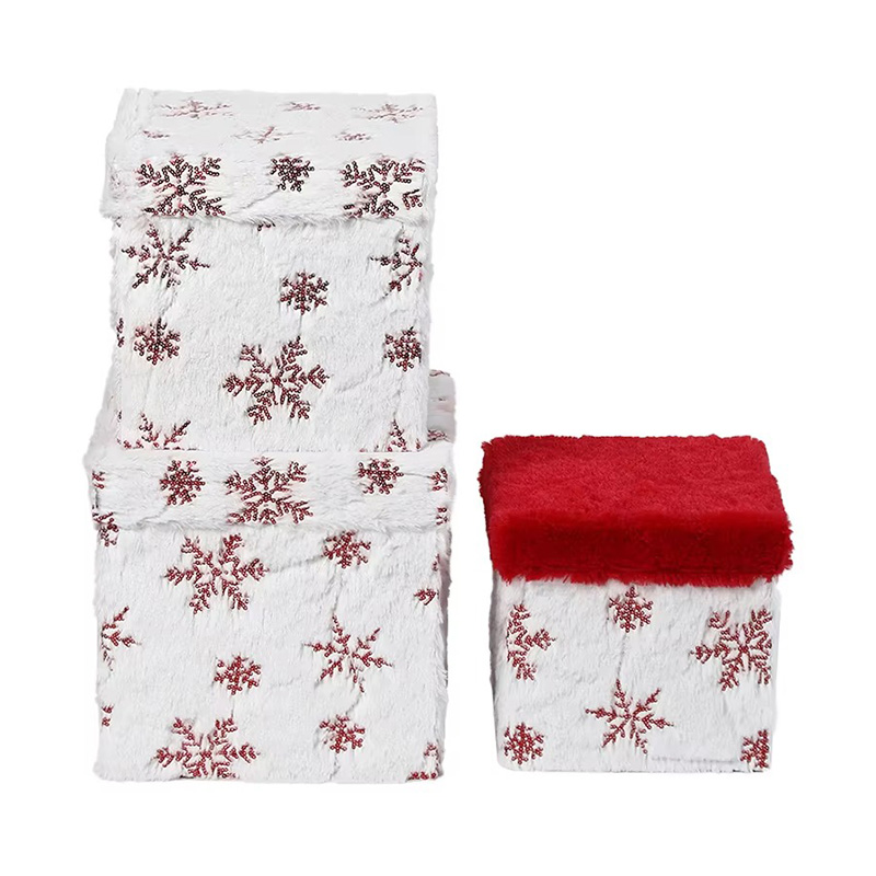 Christmas Plush Fabric Paperboard Gift Boxes with Snowflake Star Lid