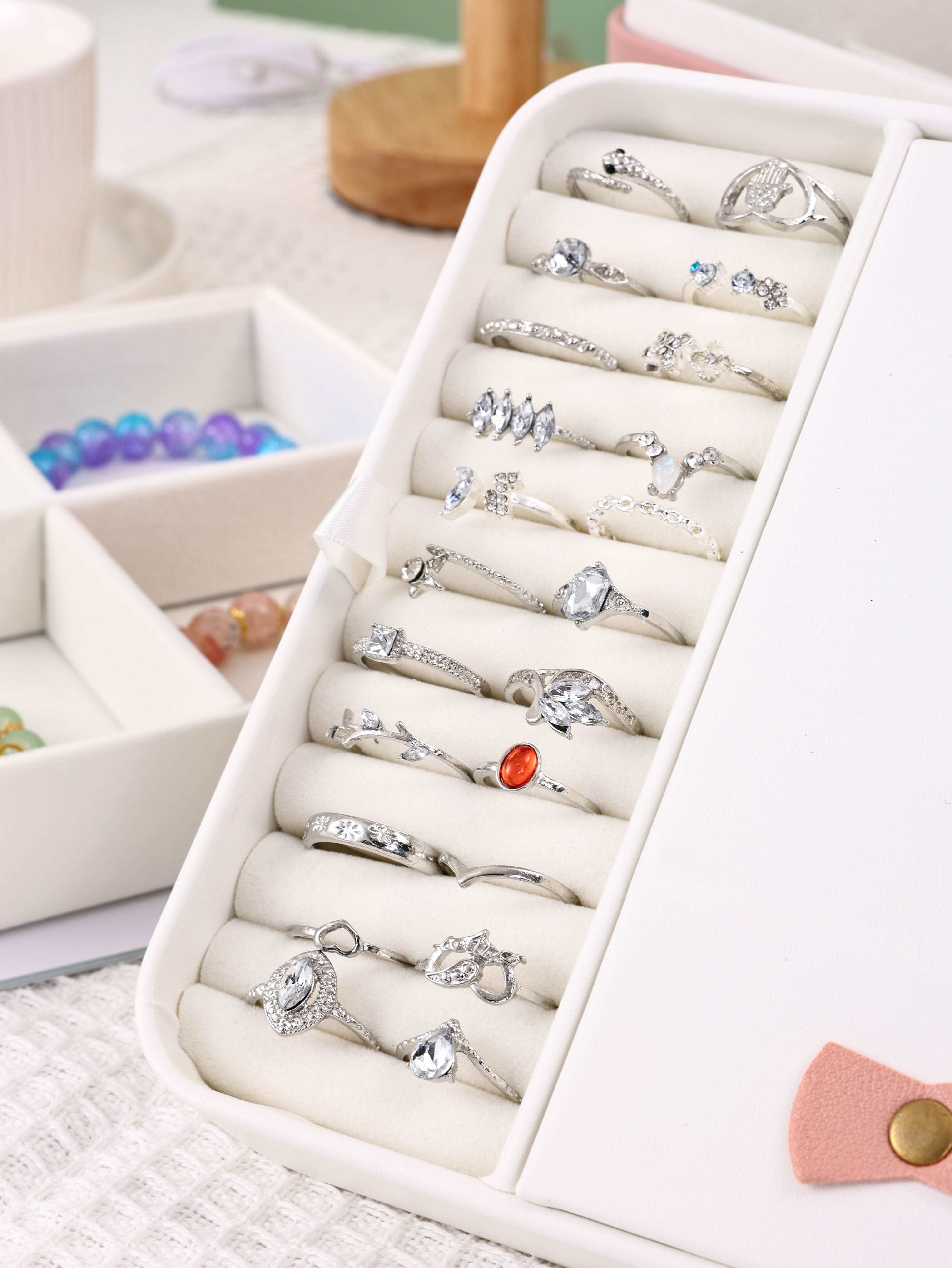 2-Layer Velvet PU Jewelry Storage Case with Drawers Mirror